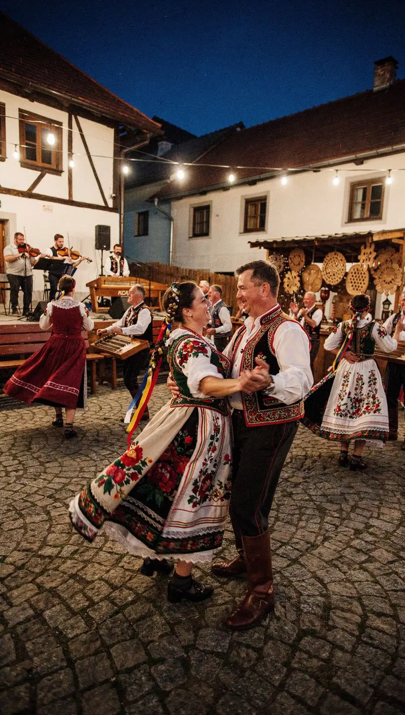 An engaging group of tourists exploring the exhibits at a Slovak museum, highlighting cultural artifacts and history.
